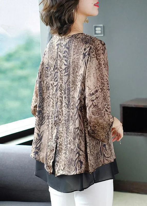 O-neck Organza Patchwork Leopard Chiffon Blouses Summer