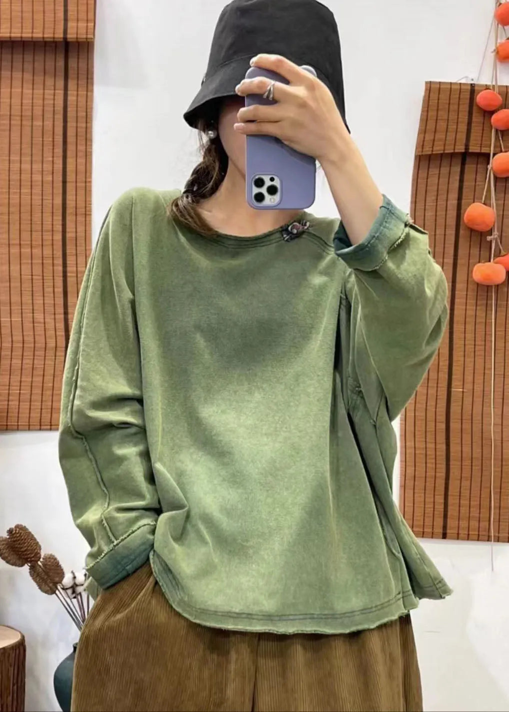 Green V Neck Side Open Pocket Patchwork Tops Spring