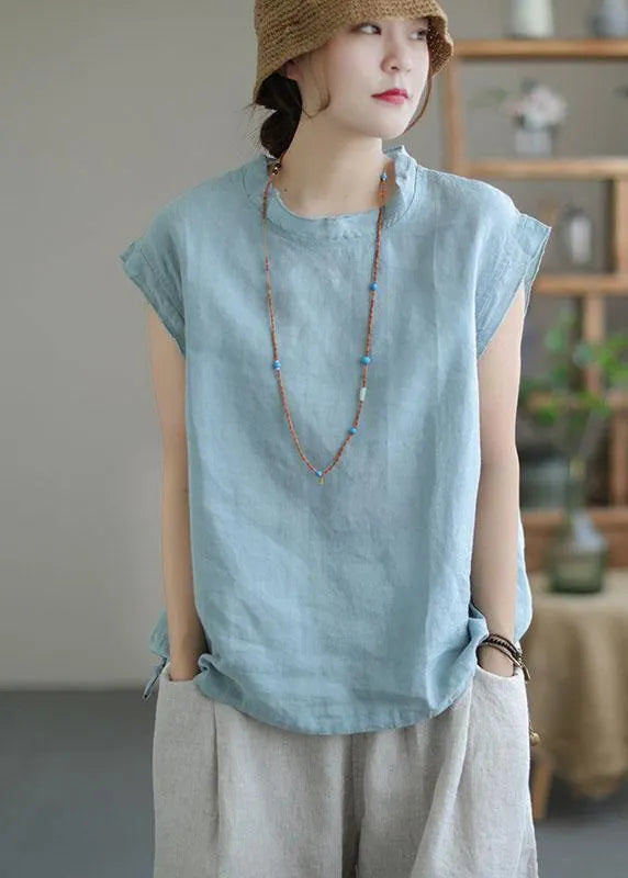 Yellow Drawstring Patchwork Summer Linen Tank Sleeveless