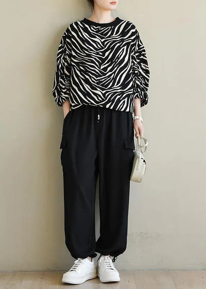 Black Striped Striped Spring Blouses