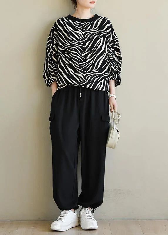 Black Striped Striped Spring Blouses
