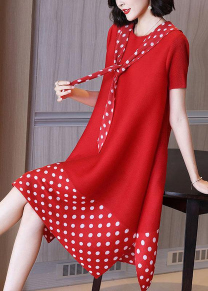 Red Patchwork Dot a Line Mid Summer Dress