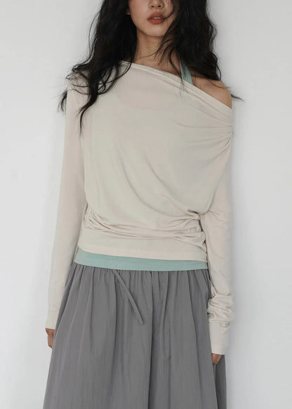 Dark Gray Off Shoulder Topand Light Green Interior Layered Set