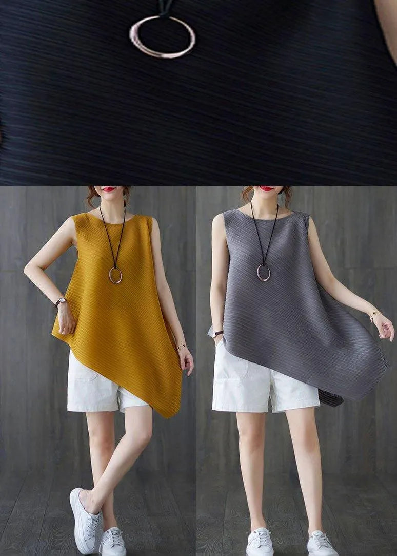 Diy Yellow Asymmetrical Design Blouses Summer