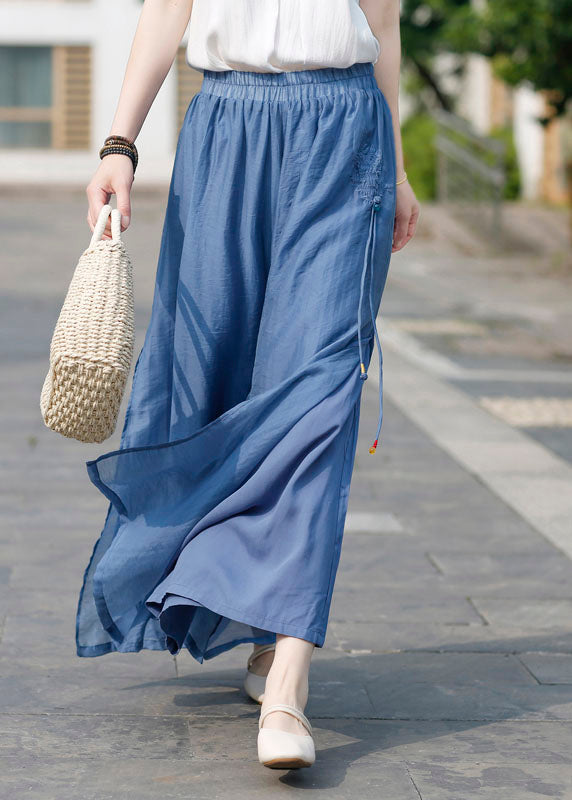 Peacock Blue Linen Wide Leg Pants Double-deck Spring