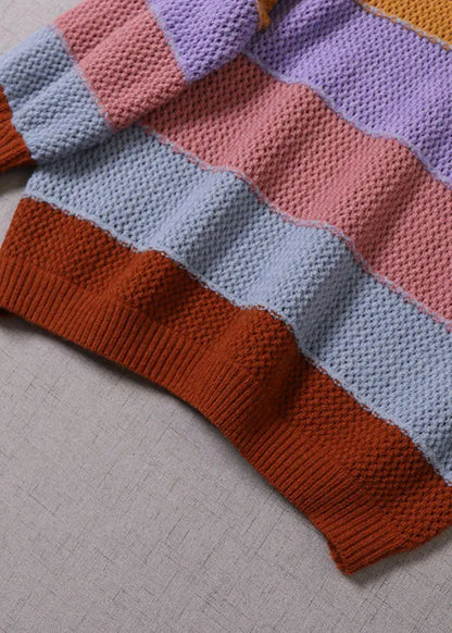 Yellow O-neck Striped Knit Pullover Spring
