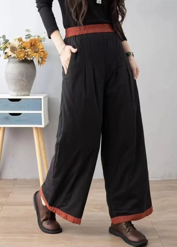 Orange Pockets Thick Warm Fine Cotton Filled Pants Winter