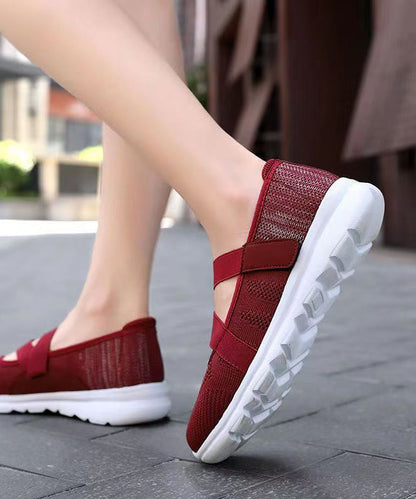 Splicing Flat Shoes Red Comfy Breathable Mesh Soofairy Shoes-20251