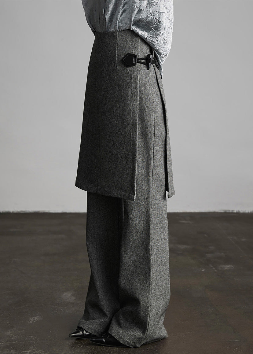 Italian Grey Fake Two-piece Split Design Suit Pants Fall