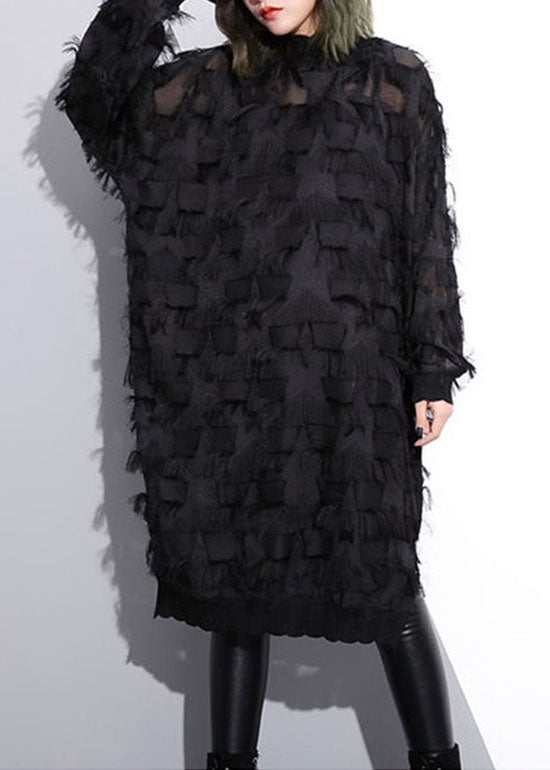 Black Tassel Hollow Out Lace Dress Spring