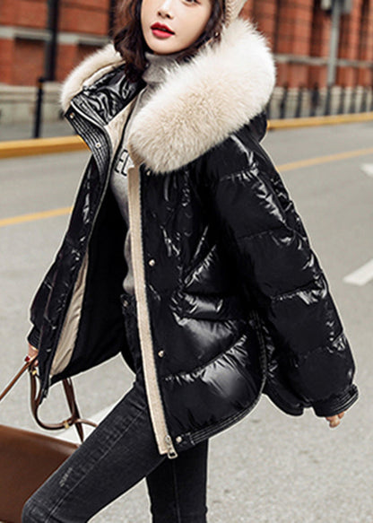 Black Zippered Thick Cotton Blend Jackets Long Sleeve