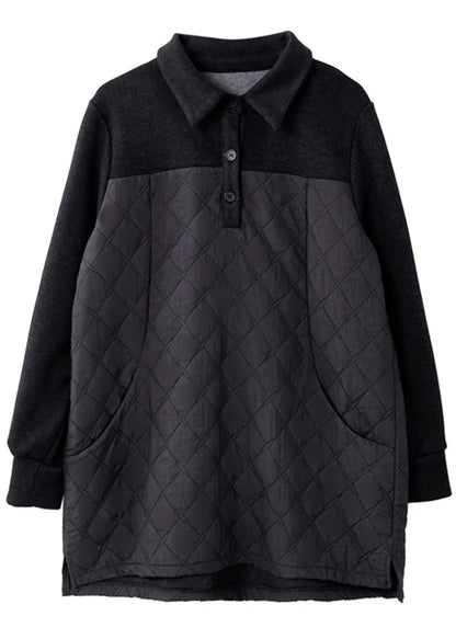 Black Peter Pan Collar Patchwork Plaid Sweatshirt Spring