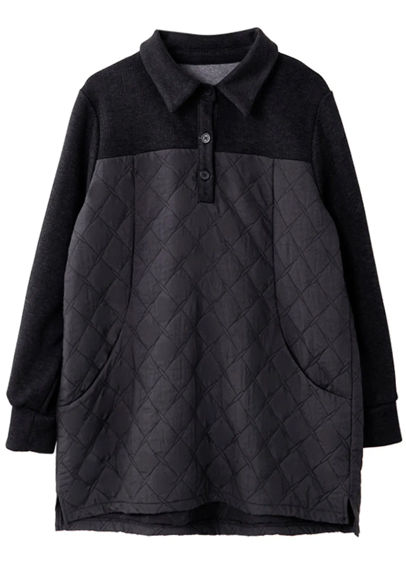 Black Peter Pan Collar Patchwork Plaid Sweatshirt Spring