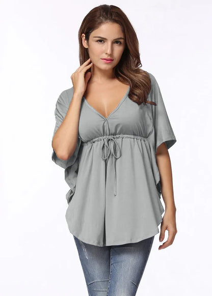 Bat Sleeve Deep V-neck Irregular T-shirt