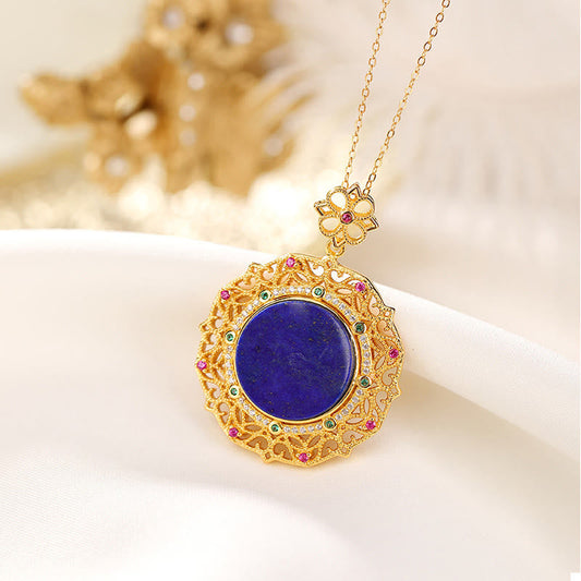 Buddha Stones 925 Sterling Silver Plated Gold Lazurite Lapis Lazuli Positive Necklace Pendant