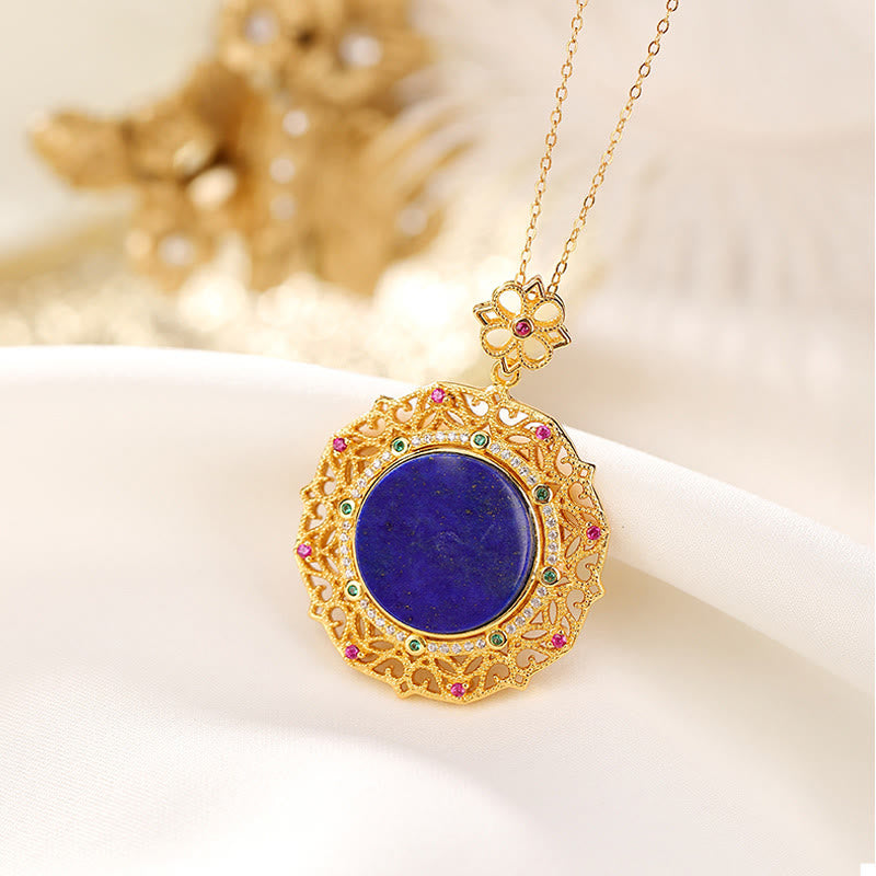 Buddha Stones 925 Sterling Silver Plated Gold Lazurite Lapis Lazuli Positive Necklace Pendant