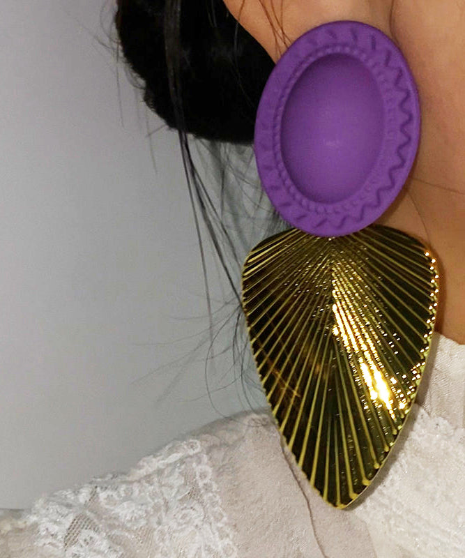 Modern Golden Leaf Shape Metal Drop Earrings