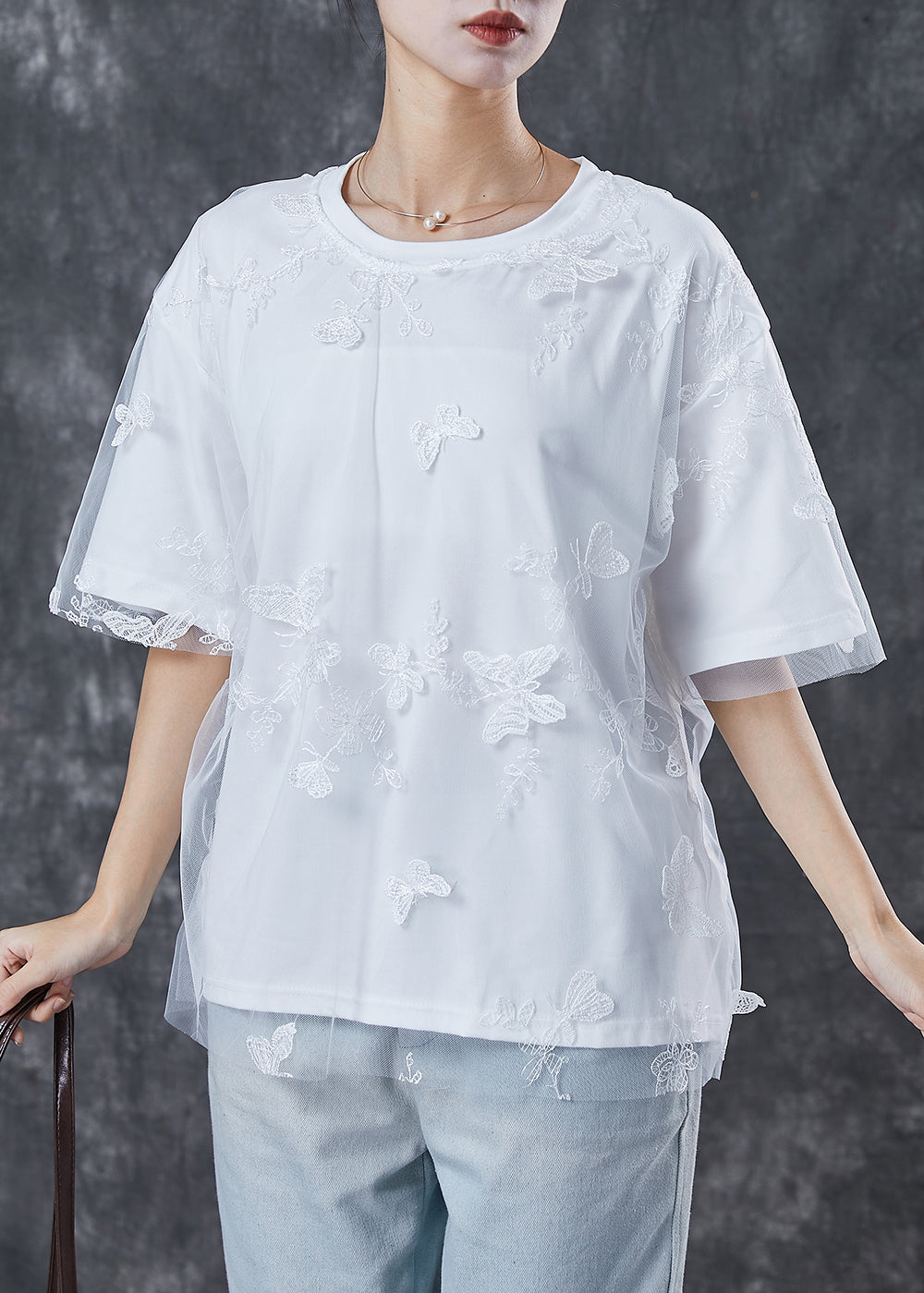 White Embroideried Butterfly Tulle Tanks Top Summer
