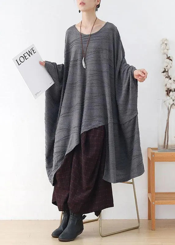 Modern Grey Wrinkled Knit Fall Long Sleeve Shirt