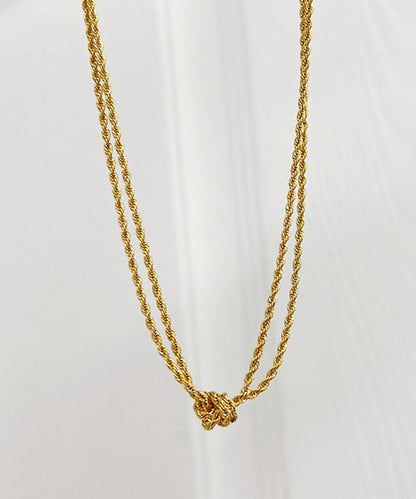 Diy Gold Stainless Steel Double Layer Fried Dough Twists Necklace