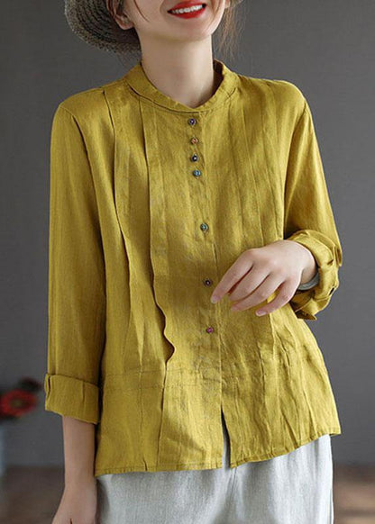 Gray Geometry Button Fall Top Long Sleeve Linen