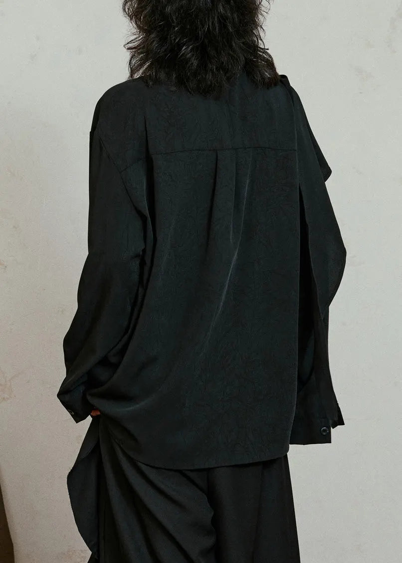Black Asymmetrical Patchwork Draping Shirt Fall