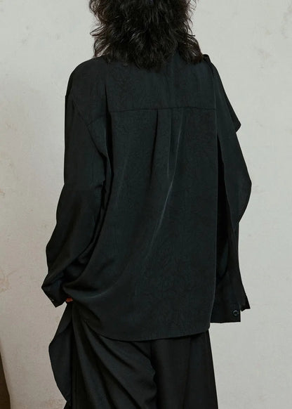 Black Asymmetrical Patchwork Draping Shirt Fall