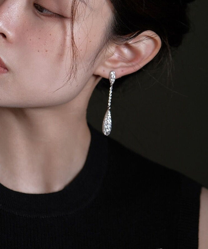Silk Sterling Silver Zircon Water Drop Tassel Drop Earrings