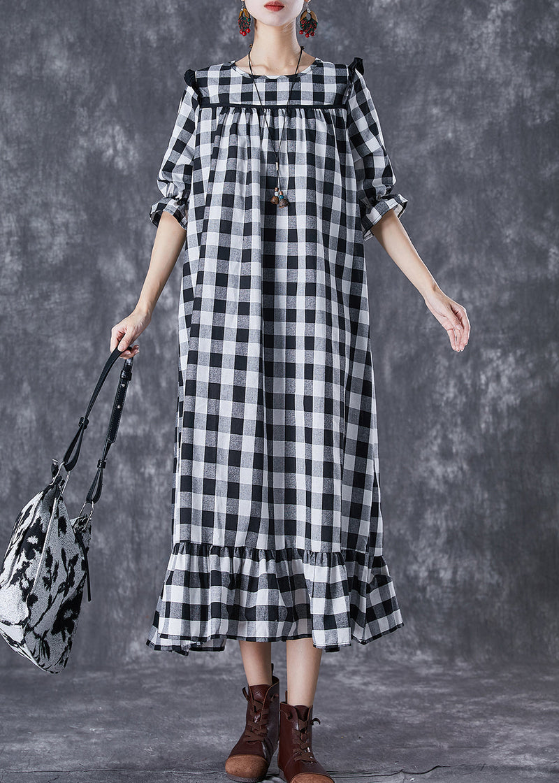 Ruffled Patchwork Plaid Cotton Ankle Dress Summer