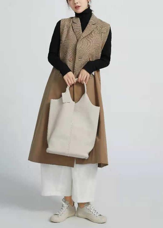 Natural Sleeveless Spring Outfit Patchwork Art Coat