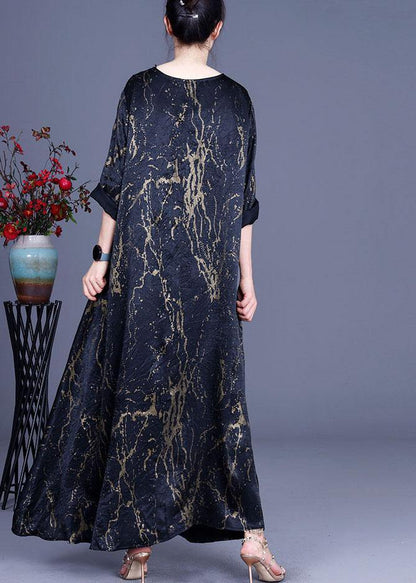 Black Print Patchwork Summer Silk Dress