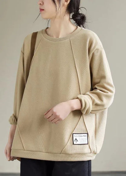 O Neck Patchwork Spring Crane Tops Outfits Khaki Shirt