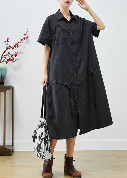 Black Asymmetrical Patchwork Cotton Maxi Dresses Summer