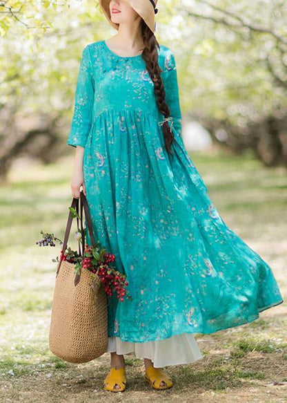 Green Print Dresses O-neck Patchwork a Line Spring Dresses