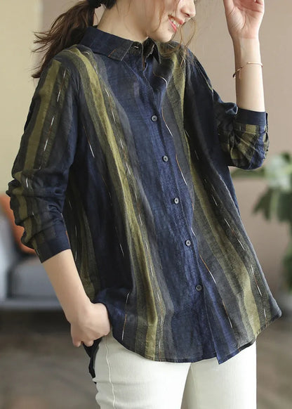 Navy Peter Pan Collar Shirt Top Long Sleeve