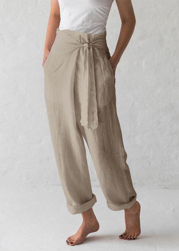 Cotton Belted High Waist Wide Leg Harem Pants