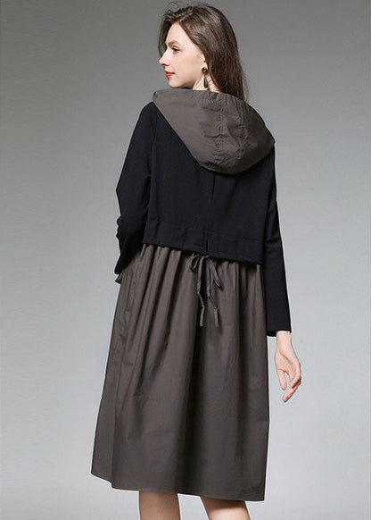 Armygreen Patchwork Hooded Dress Fall