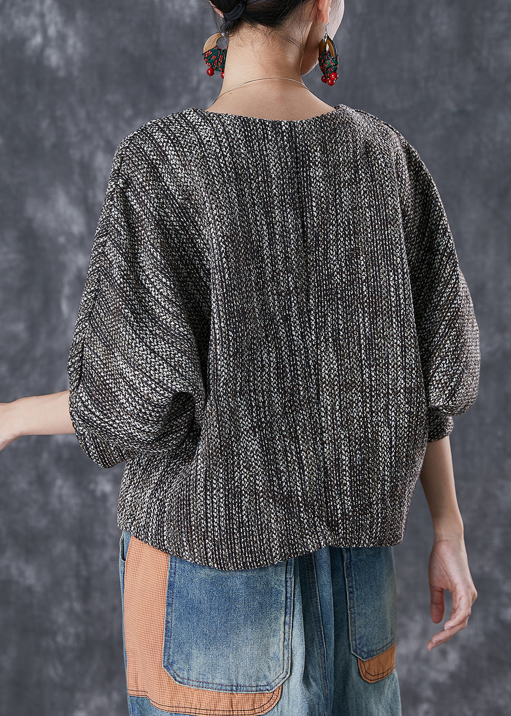 V Neck Oversized Cotton Blouse Tops Lantern Sleeve
