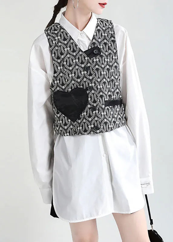 Black Button Pockets Fall Sleeveless Blouses Vest