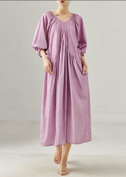 Purple Tie Dye Wrinkled Cotton Dresses Summer