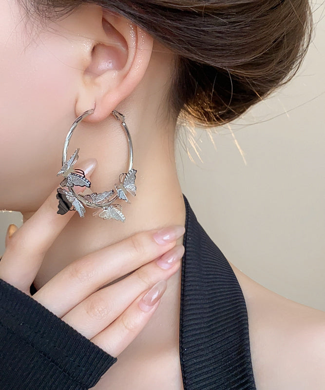 Diy Silk Sterling Silver Butterfly Circular Hoop Earrings