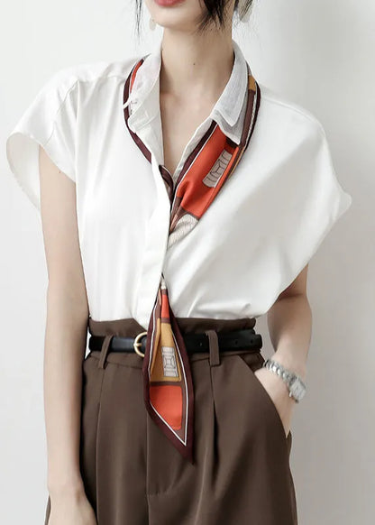 Classy White Peter Pan Collar Color Draping Chiffon Shirt Tops Short Sleeve