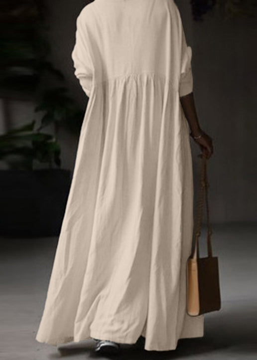 Loose White O Neck Cotton Maxi Dress Long Sleeve Fall