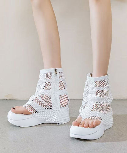 European and American Style White Platform Breathable Mesh Clip Toe Cool Boots