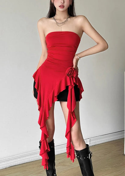 Red Cold Shoulder Cotton Top Sleeveless