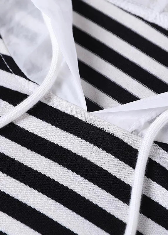 Italian Black Striped Hooded Cotton Top Summer