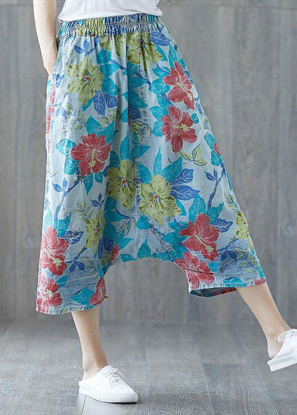 Green Pockets Hole Print Fall Pants Cotton