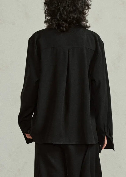 Black Stand Collar Patchwork Tops Fall