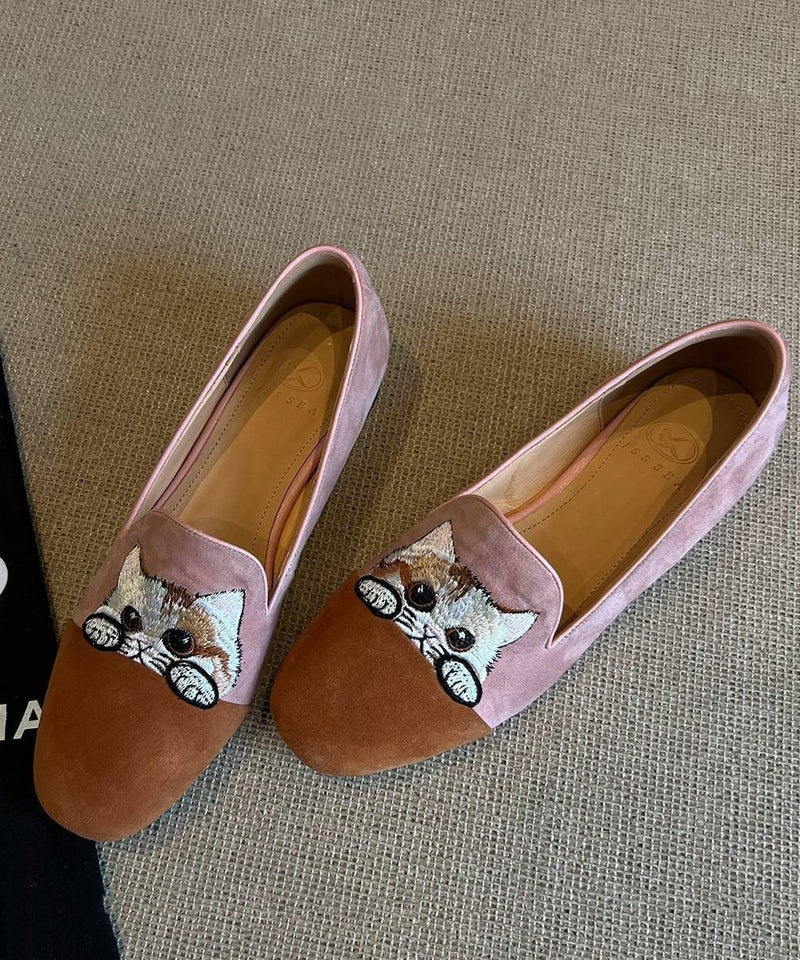 Splicing Penny Loafers Brown Suede Embroidered