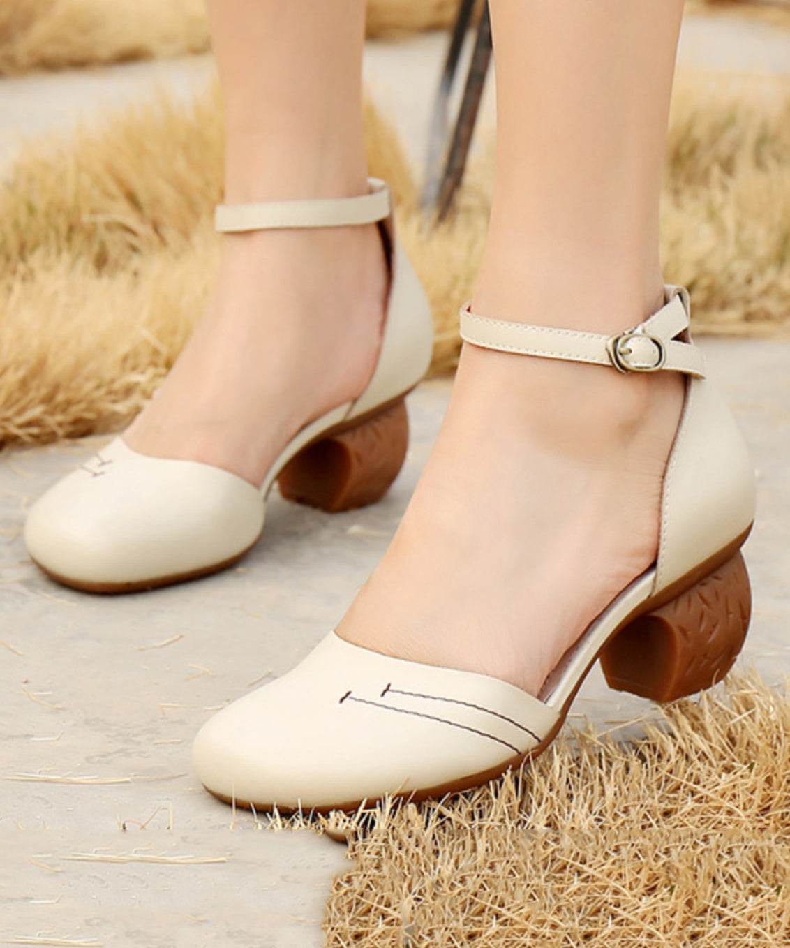 Black Splicing Buckle Strap Chunky High Heels
